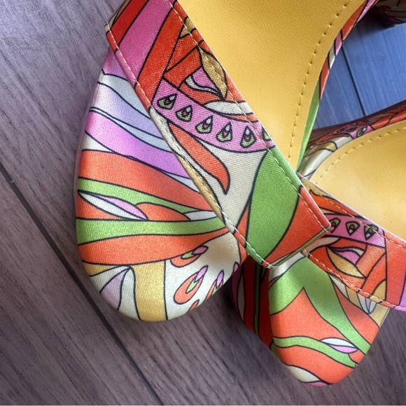 Fashion Nova Yellow Pink Multicolor Retro Printed Platform Heels - Picture 9 of 11